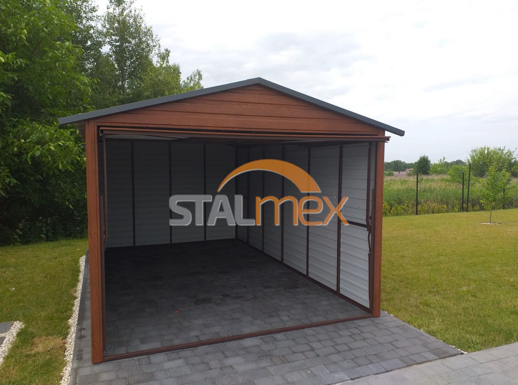 Einzelgarage 3×5×2,5 - Satteldach, Schwingtor, Holzoptik - Stalmex