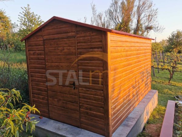 Gartenhaus / Gerätehaus 2,5×4×2,50 – Satteldach, einflügelige Tür, Holzoptik – goldeiche, PVC-Fenster – Bild 2