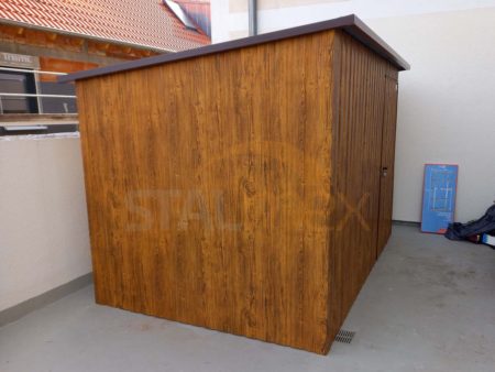 Gartenhaus / Gerätehaus 3×2×2,10 – Pultdach, einflügelige Tür, Holzoptik – goldeiche