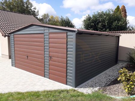 Garage 5×5×2,5 - Satteldach, Schwingtor, RAL 7016 anthrazitgrau matt, Tür, PVC-Fenster